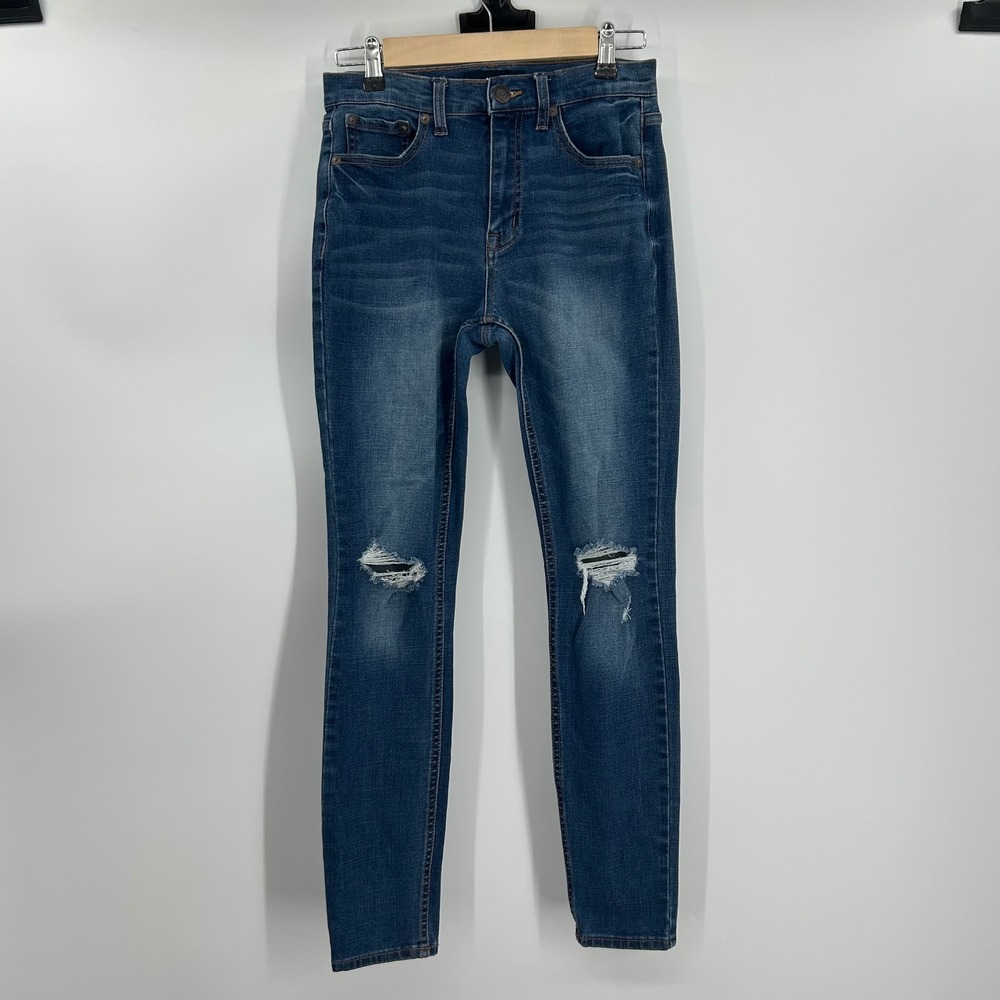 Aeropostale Cheeky Jegging Womens 6 Blue Medium Wash High Rise Distressed Skinny